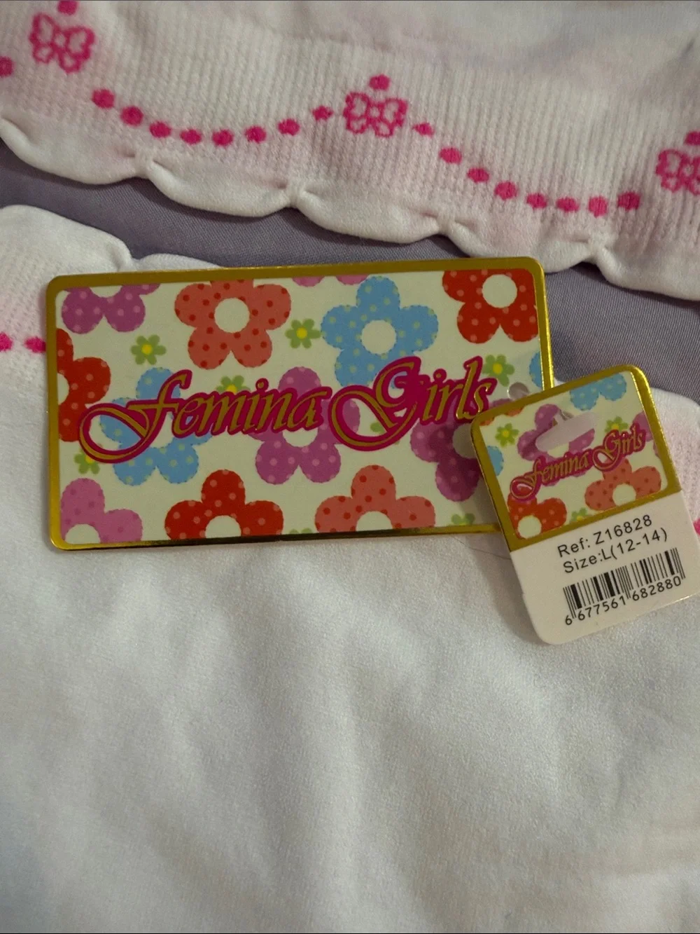 Femina Girls White & Pink Printed Two-Piece Underwear Set NWT Size L(12-14)